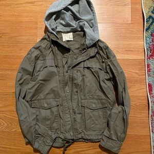 Life in Progress Army Green Jacket with Grey Hood